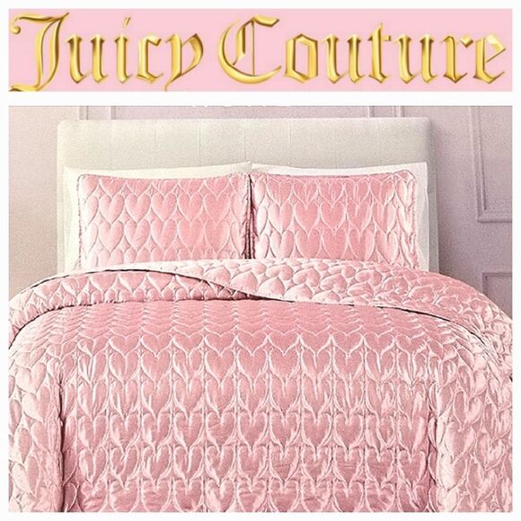 Juicy Couture Home The Rose' Collection Heart Embossed 3-PC Satin Quilt Set